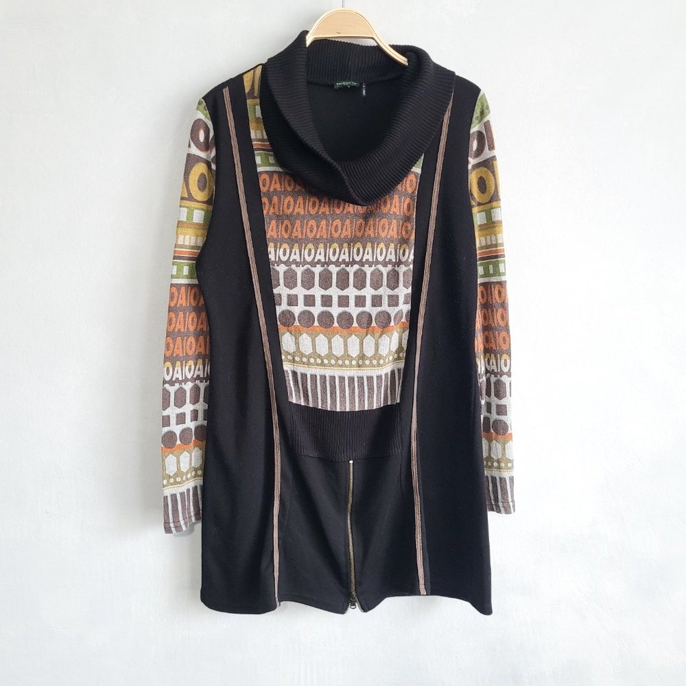 Tricotto Black Cowl Neck Multi Graphic Print Long Sleeve Sweater Tunic Large